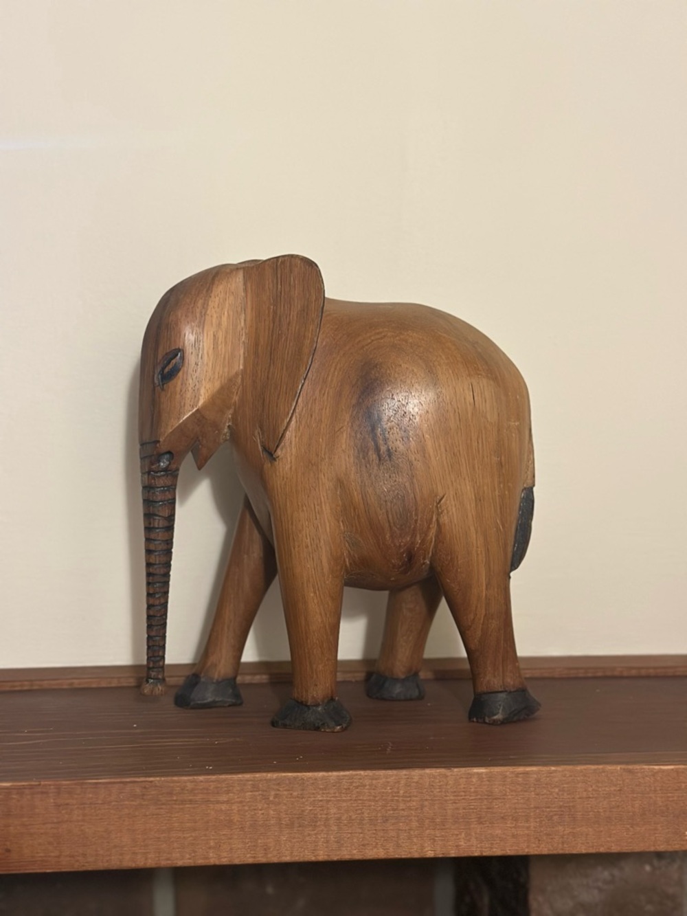 Handcrafted Brown Wooden Elephant Sculpture
